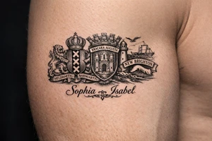 Crests of Amsterdam and Braga and New Brighton. My daughters names Sophia and Isabel. tattoo idea