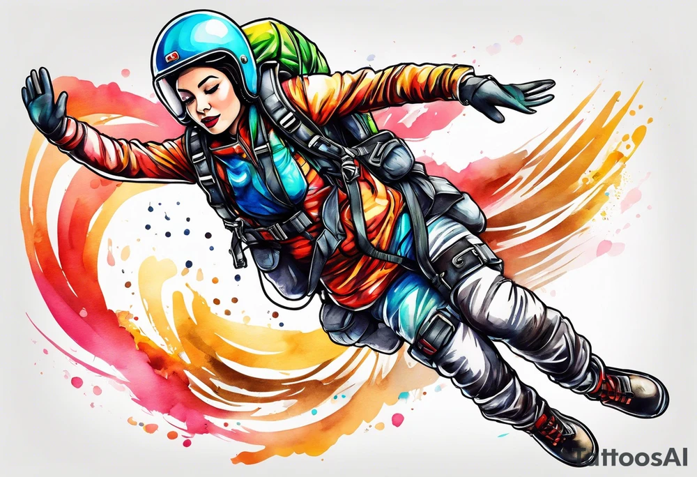 Woman skydiver jumping from plane with parachute tattoo idea