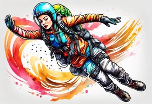 Woman skydiver jumping from plane with parachute tattoo idea