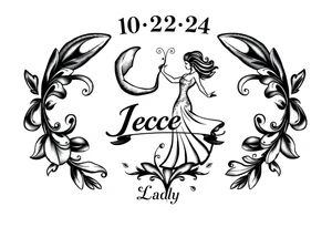 A cancer dedication with the date 10-22-24. With the name ‘Lady’. With salsa music and dancing elements. tattoo idea