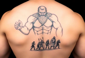 A giant with miniature men as slaves tattoo idea