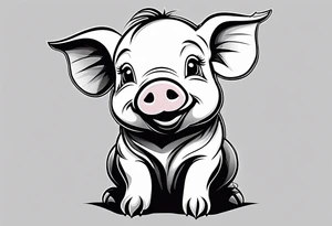 very cute happy piglet.
outline only.
black and white only.
only show the piglet. no extra lines or decoration.
no black shading.
dont make the ears too big.
draw very thin lines tattoo idea
