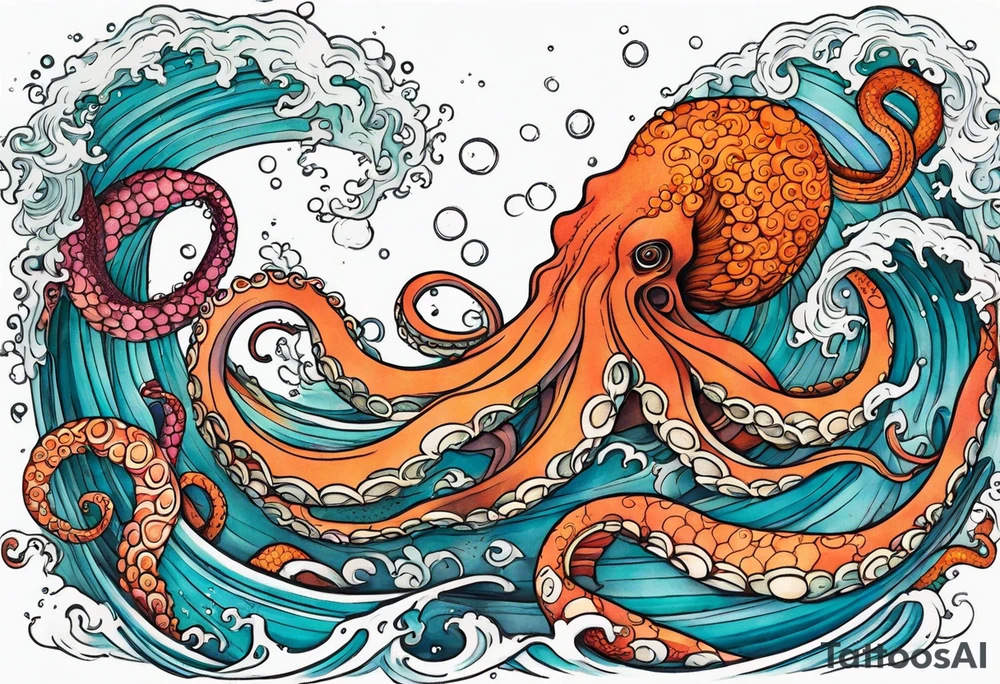 Giant octopus and mermaid frolicking in the sea tattoo idea