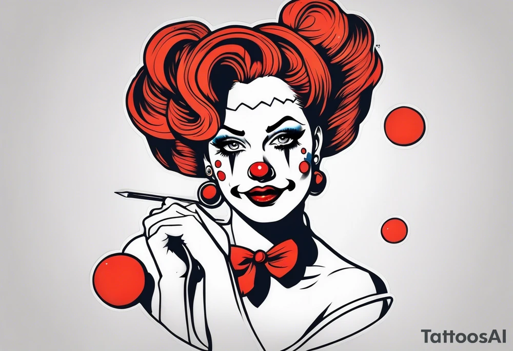 pin up style clown woman tattoo idea