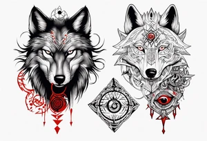 want a half sleeve on my left forearm featuring a side profile of wolf with a vegvisir for its eye and red eye, surrounded by Māori patterns tattoo idea