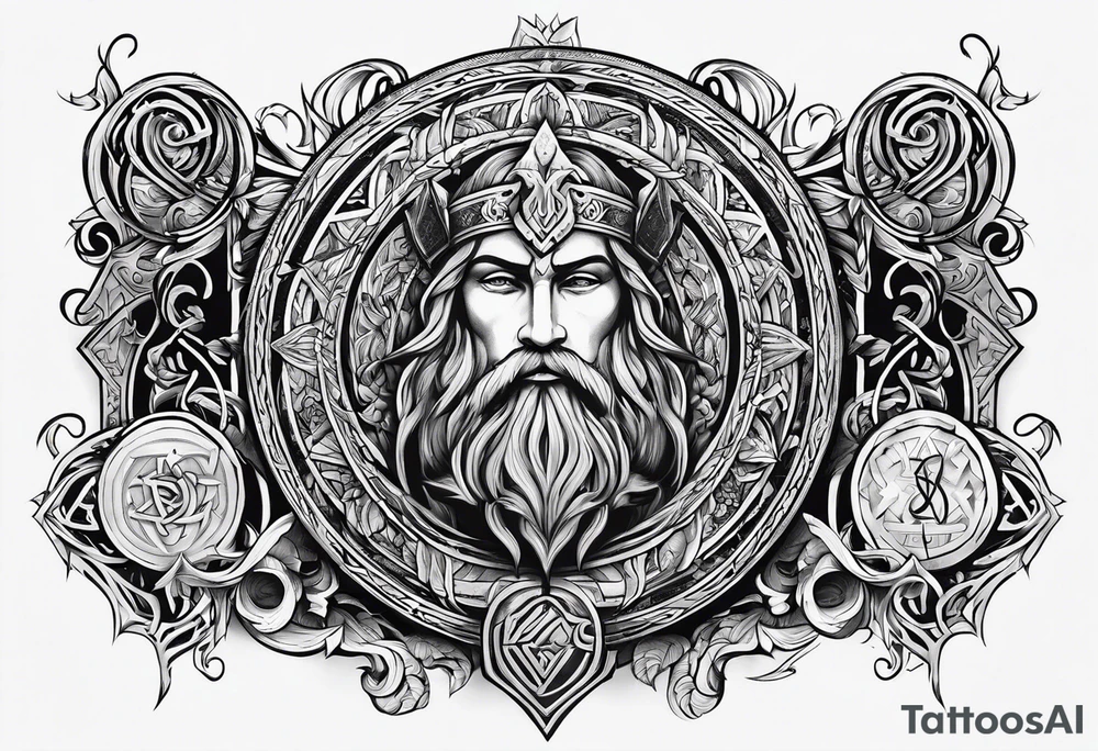 gods of Scandinavian mythology and runes tattoo idea