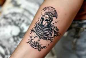 gladiator standing colosseum interior combat sword helmet cape sand wind tattoo idea