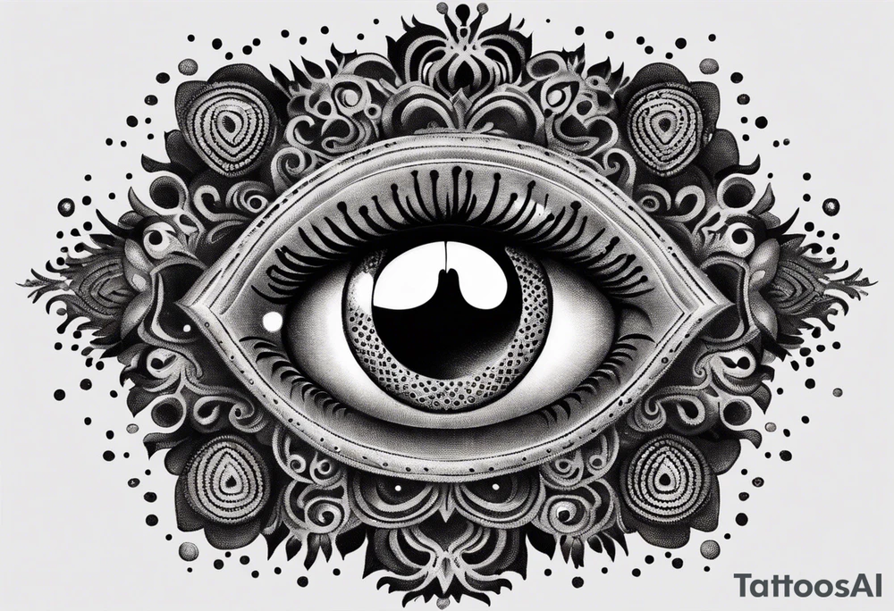heart surrounded by ring of eyes tattoo idea