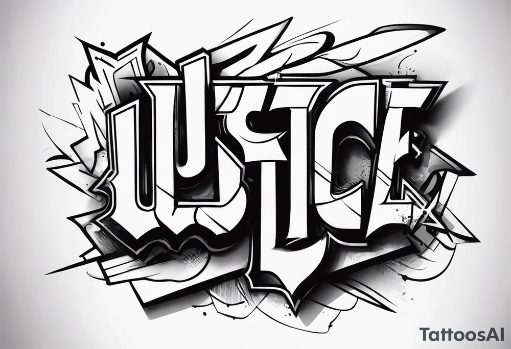 Graffiti font Name JUSTICE tattoo idea