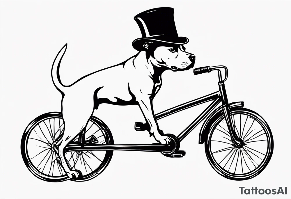 Pittbull wearing a tophat riding a tricycle wearing glasses tattoo idea