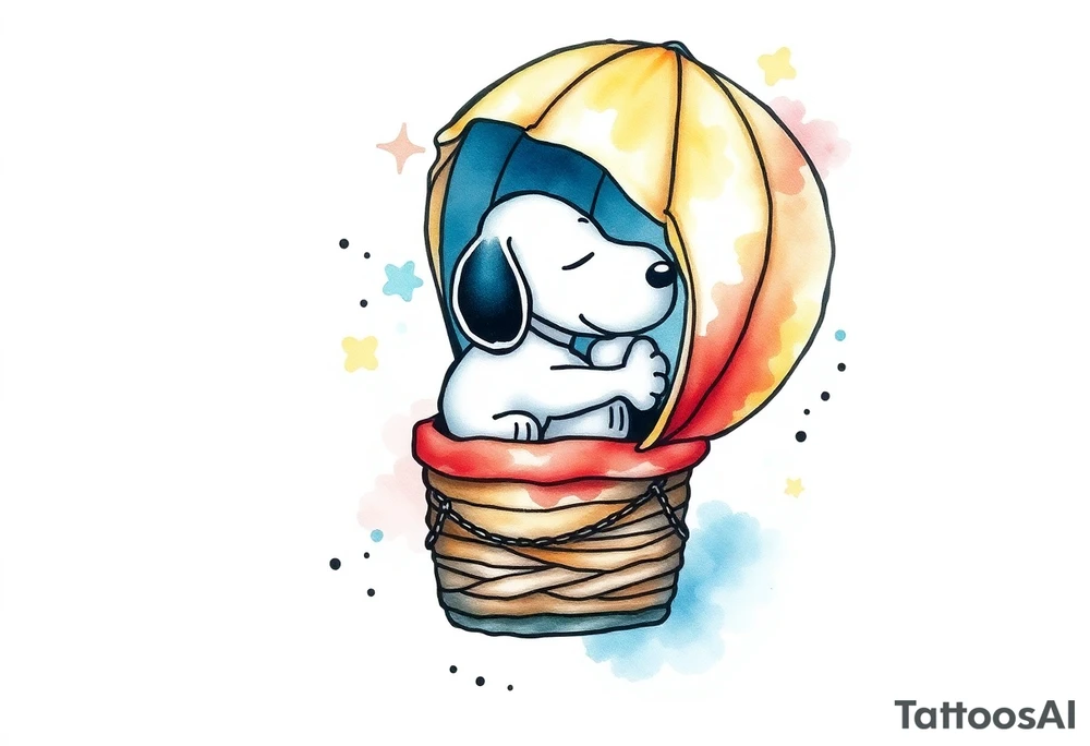 Peanuts snoopy sleeping on hot air balloon tattoo idea