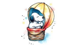 Peanuts snoopy sleeping on hot air balloon tattoo idea