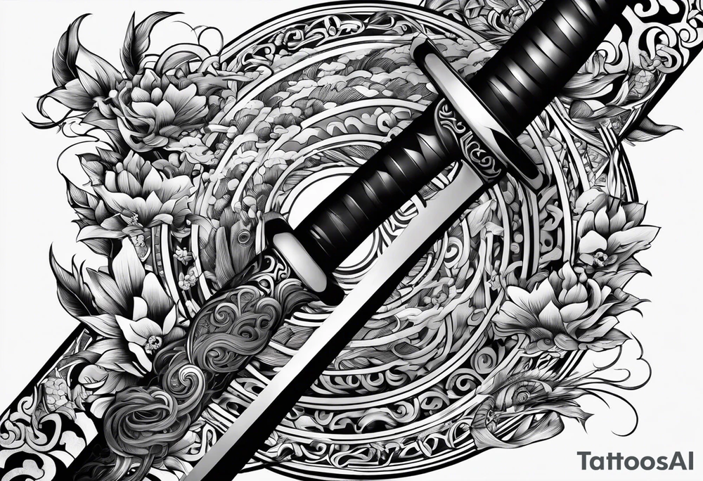 Katana in vortex of fire tattoo idea