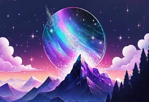 Holographic glitter rain wind crystal tower dazzling sparkle breathtaking wispy galaxy tattoo idea