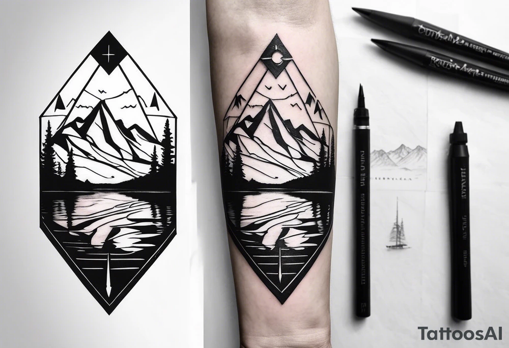 rocky mountains, compass, lake, reflection, forearm tattoo idea rocky mountains, compass, lake, reflection, forearm tattoo idea