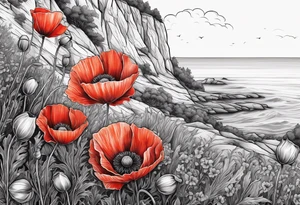 Poppy growing on cliff tattoo idea