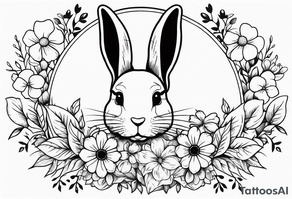 bunny head with flowers around it tattoo idea