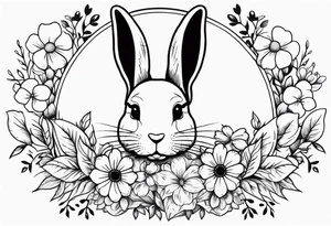 bunny head with flowers around it tattoo idea