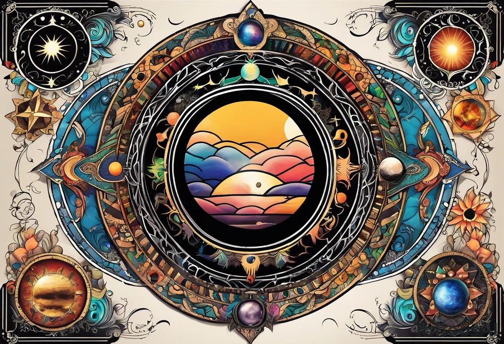 Astrology, Cancer & Aquarius, Natal Chart, vision, yin yang, the moon, the sun, Uranus, Pluto, spiritual third eye, mystical armband tattoo idea