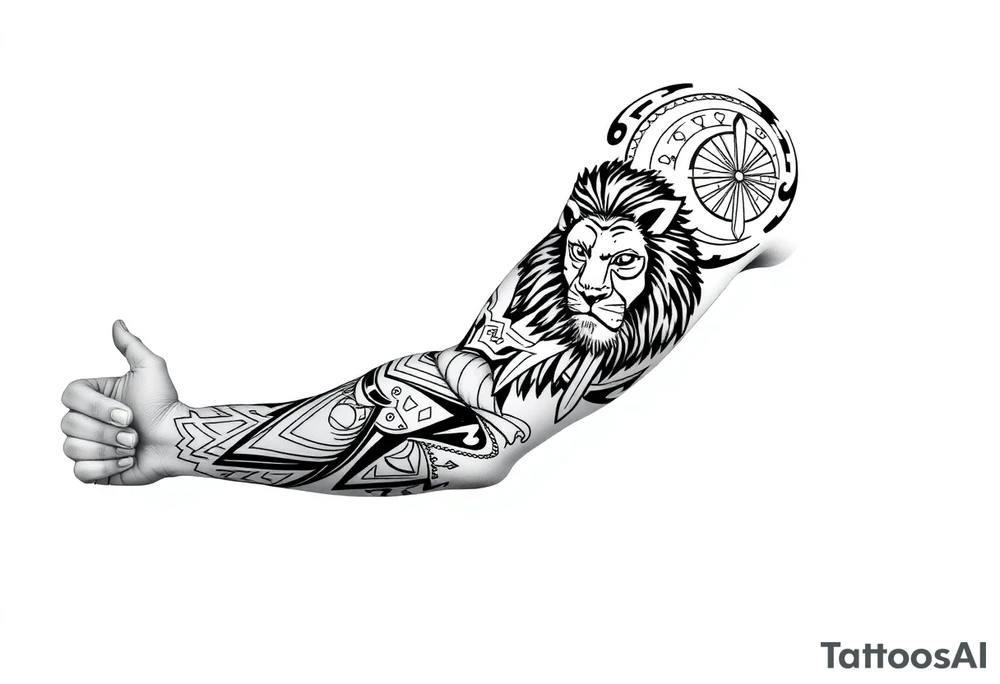 Tribal Sicilian sleeve with patterns
And symbols with a lion tattoo idea