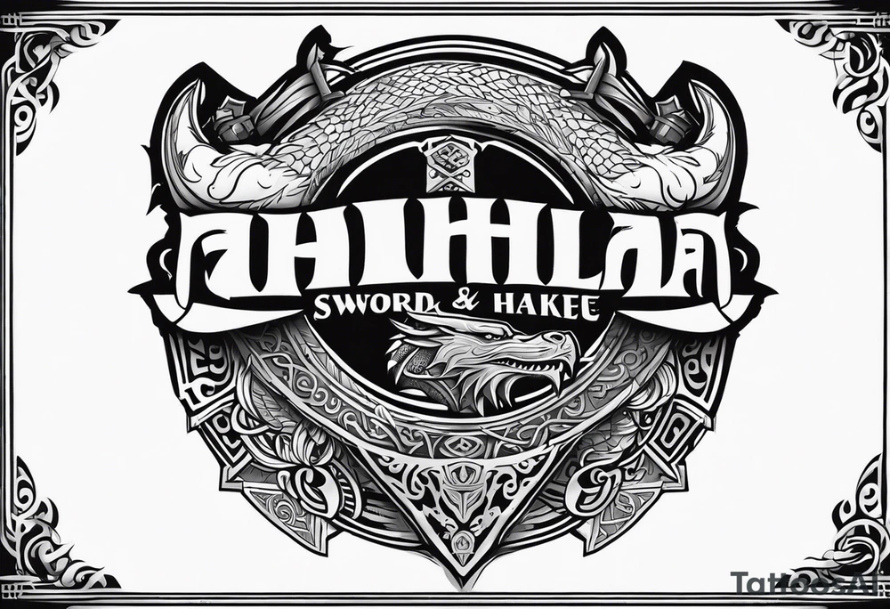 Valhalla sword dragon head axe viking church tattoo idea