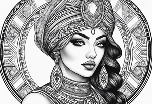 Woman holding orb of divinity over her head tattoo idea