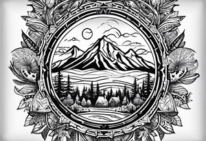 Mexican American inspired Tattoo that incorporates love for family and importance of building wealth. Include elements of the Pacific Northwest Forrest tattoo idea
