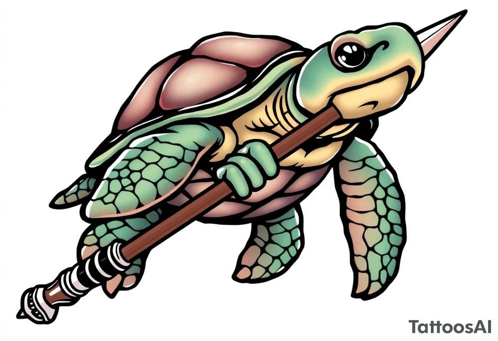 Turtle holding a trident tattoo idea