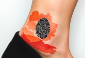 A negative space fingerprint on a watercolor background in warm sunset hues tattoo idea