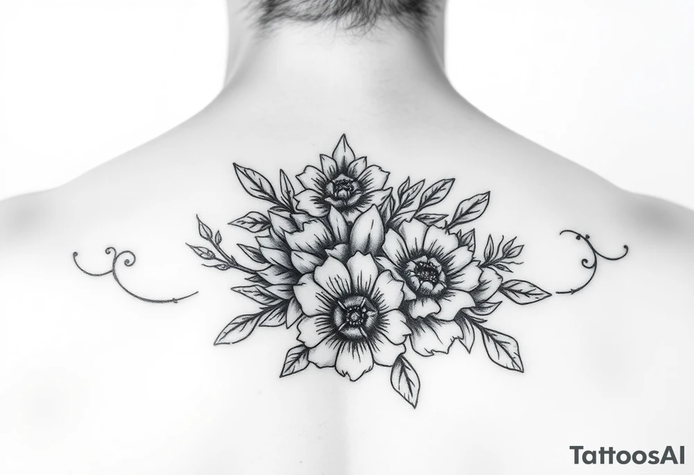 Name cover up but not flowers tattoo idea