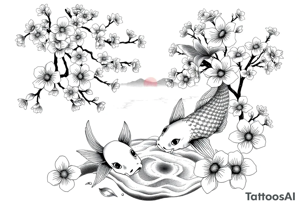 Koi sunset Japan cherry blossoms tattoo idea