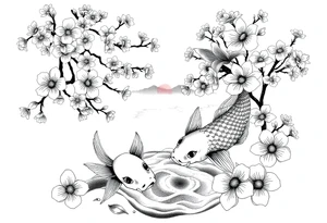 Koi sunset Japan cherry blossoms tattoo idea