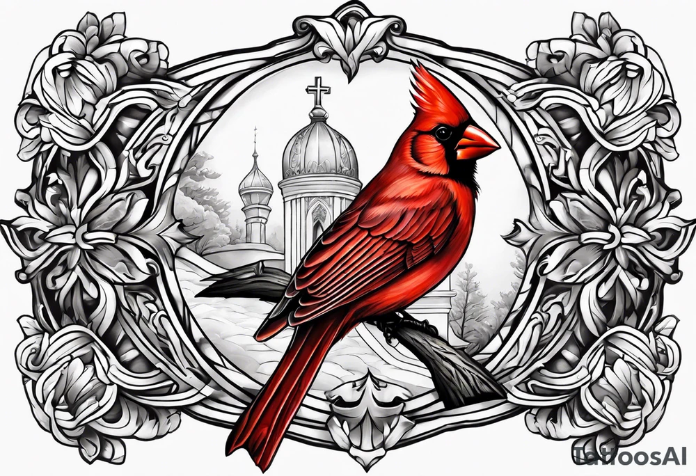 Cross with cardinal sitting on it tattoo idea