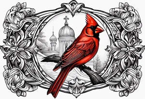 Cross with cardinal sitting on it tattoo idea