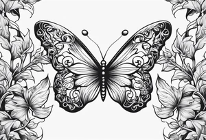 vines of leafs and butterfly tattoo idea