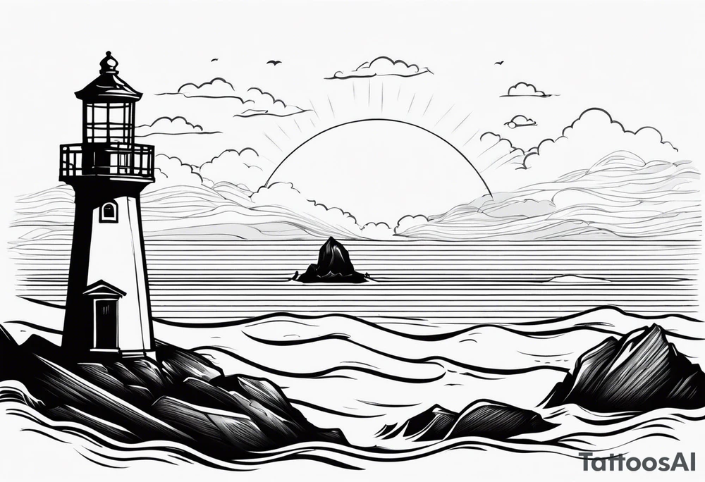 farol no oceano em mar agitado emoldurado tattoo idea