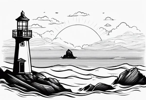 farol no oceano em mar agitado emoldurado tattoo idea