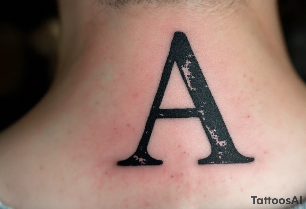 A classic typewriter-style "A" in charcoal black with distressed texture. tattoo idea