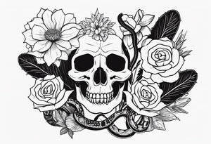 womens western sticker tattoo arm sleeve with playing cards, bullskull, snakes, and cactuses with flowers in the background tattoo idea