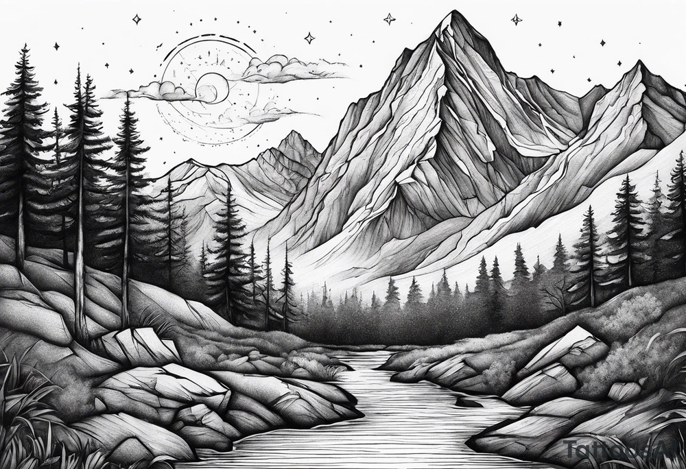 mountains, nature, stars, cross, waterfall, water tattoo idea mountains, nature, stars, cross, waterfall, water tattoo idea