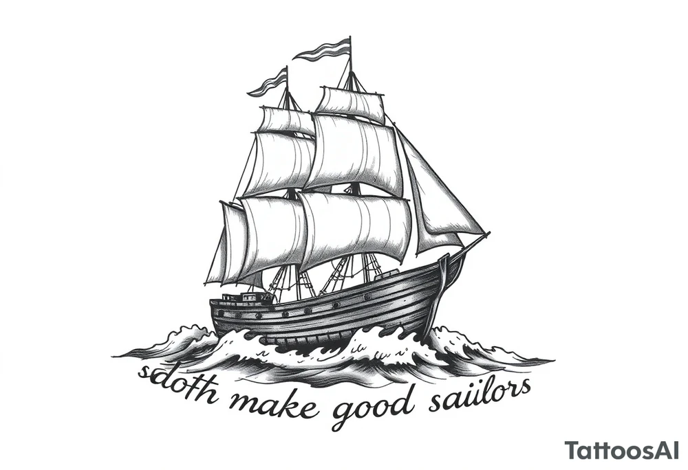 Can you please create a design of a ship in rough seas with the words “smooth seas don’t make good sailors”? tattoo idea