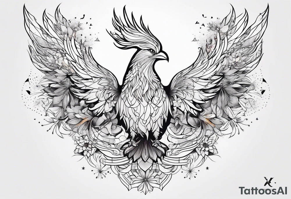 Constellation, animal phoenix , snow , géométric , flower tattoo idea