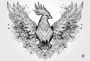 Constellation, animal phoenix , snow , géométric , flower tattoo idea
