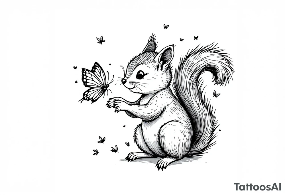 A Squirrel with a butterfly in hands tattoo idea