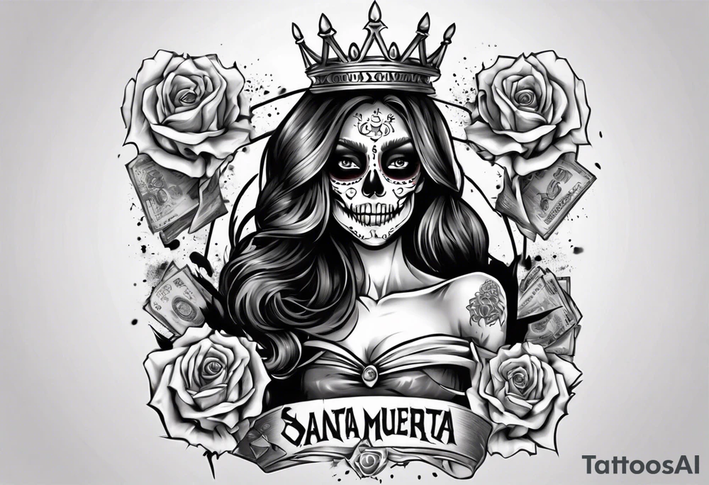 santa la muerta with money and crown
on the card tattoo idea
