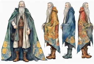 A tall, beautiful Swedish man with long multi-color hair and beard. Wearing a medieval cloak and boots. tattoo idea