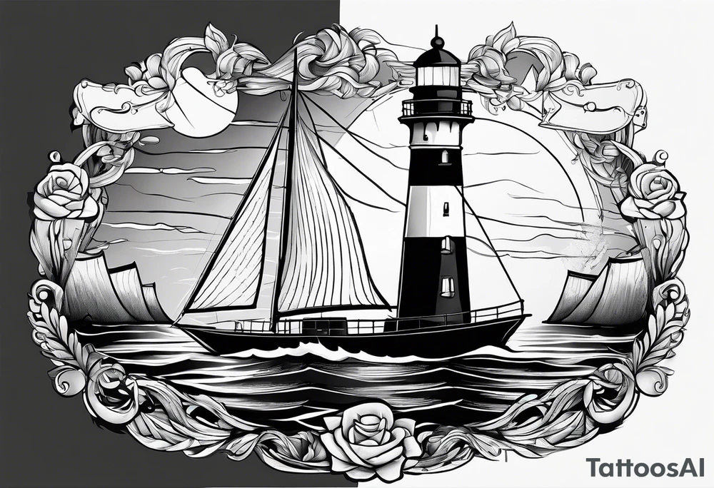 sailboat sail patched in such a way that it resembles a maritime lighthouse. tattoo idea