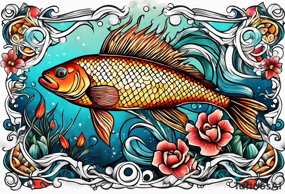 sea, night, flower, fish, republic dominicana tattoo idea
