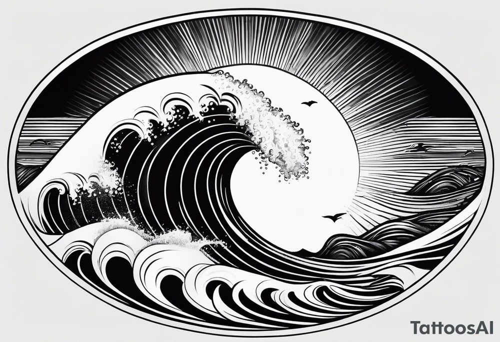 Sun and waves with a surf. tattoo idea