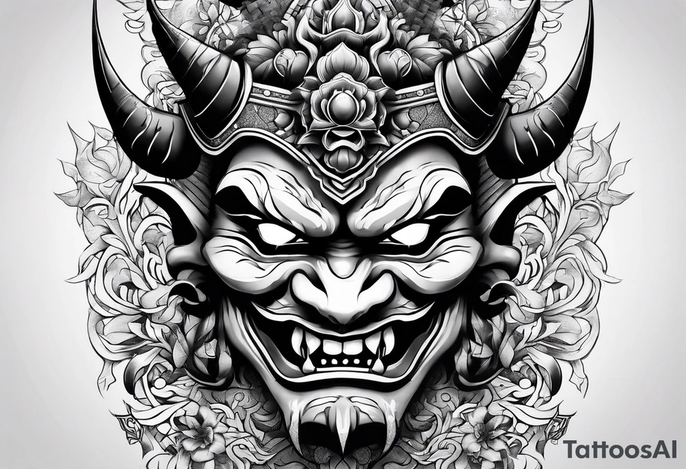 oni mask, small tattoo , arm tattoo idea